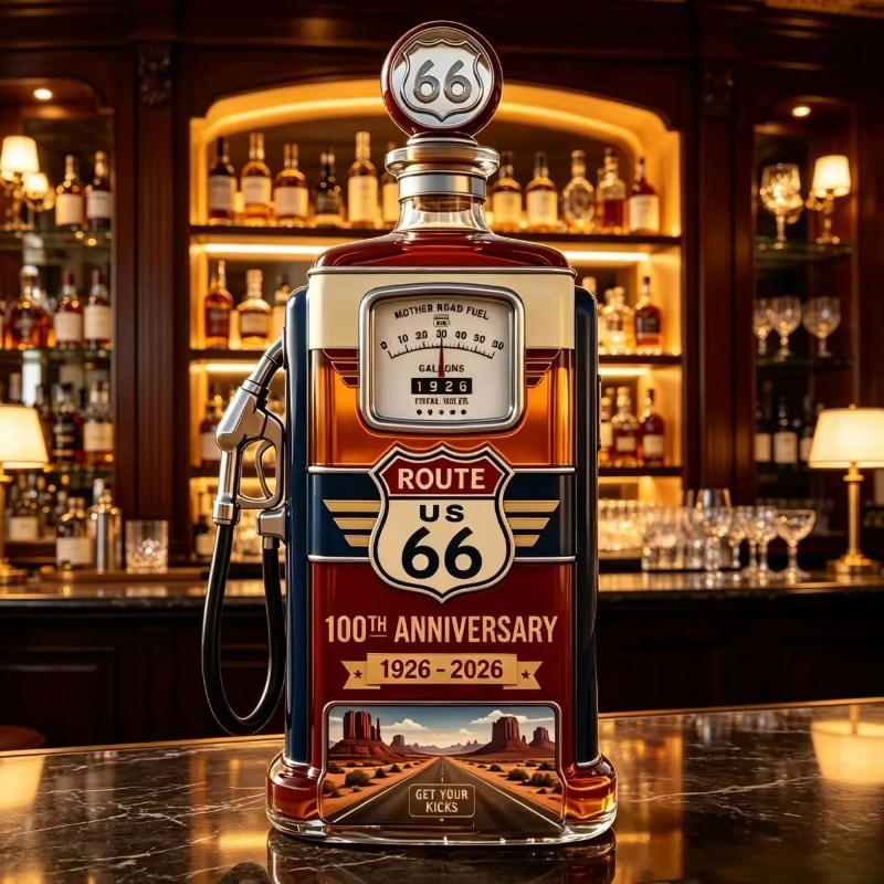 US Route 66 Glas-Whiskeykaraff – Vintage Collectible Liquor Bottles Bewertung und Preis